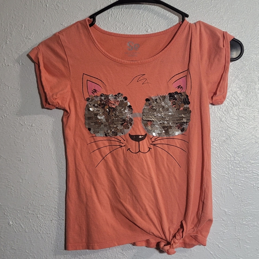 Girls So Brand Cat Face T-Shirt, Size 7/8, Sequined Sunglasses